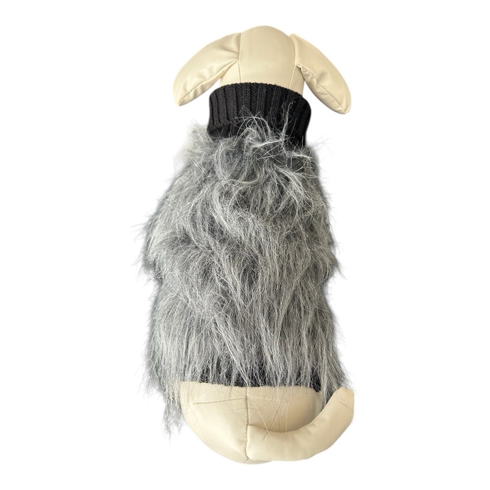 Small black dog sweater with grey fur